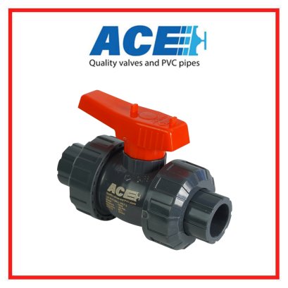 ACE TRUE UNION BALL VALVE 1/2&quot; ABS Handle ABS Ball &amp; Stem PVC Body EPDM Oring