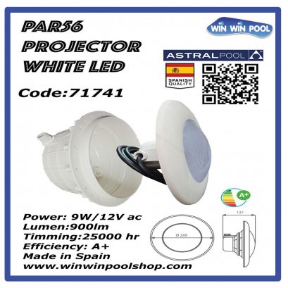 PAR56 White Projector Astral Pool Underwater Light 9w 12Vac 900 Lumen / A+ Performance / Made in Spain / 25000 Hours