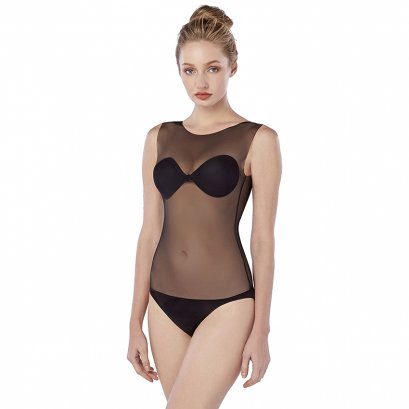 บอดี้สูทซีทรู - แขนกุด สีดำ รหัส BSFC07