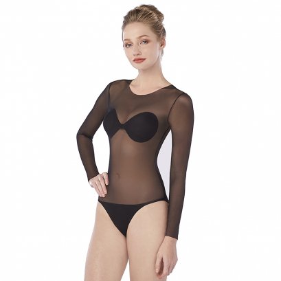 บอดี้สูทซีทรู - แขนยาว สีดำ รหัส BSFC08