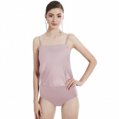 บอดี้สูทซาตินสายเดี่ยว สีน้ำตาลนู้ด (ม่วงกะปิ) รหัส FHBSS2