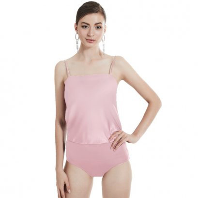 บอดี้สูทซาตินสายเดี่ยว สีชมพูนู้ด (โอวัลติน) รหัส FHBSS2