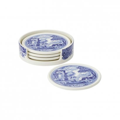 Spode Blue Italian Ceramic Coasters with Holder