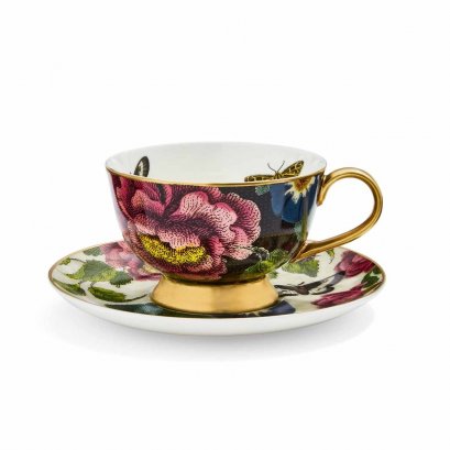 Creatures of Curiosity Dark Floral Coupe Teacup and Saucer