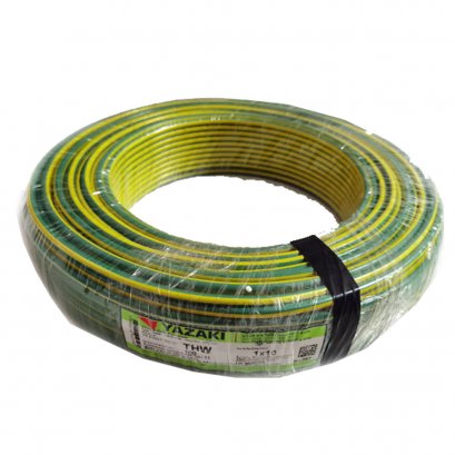 สายไฟ IEC01 THW 1x10 sq.mm. สีเขียว/เหลือง YAZAKI