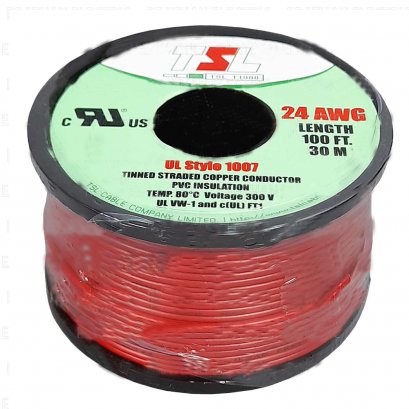 สายชุบดีบุก 24 AWG สีแดง 30m UL1007 TSL