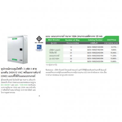 ตู้โหลดเซ็นเตอร์ 100 EZ 42 ช่อง บาร์100 SCHNEIDER