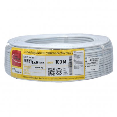 สายไฟ VSF IEC02 THW (f) 1x6 sq.mm. สีขาว THAI UNION