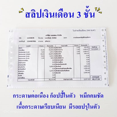 สลิปเงินเดือน คาร์บอน ขนาด 9 x 5.5 นิ้ว 3 ชั้น (1 ลัง/1,000 ชุด)