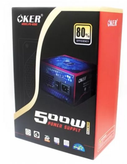 OKER Power Supply 500W PS-680G รองรับการใช้งานซีพียู Intel Core 2 Duo และ AMD Phenom