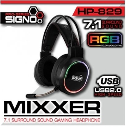 หูฟัง SIGNO HP-829 หูฟังเกมมิ่ง USB 7.1 RGB Gaming Headphone MIXXER BUILT-IN RGB LIGHT DESIGN Black ประกันศูนย์ 1ป