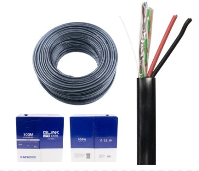 GLINK GL-6004 สาย LAN CABLE CAT6+POWER LINE GLINK Outdoor ยาว 100 M. ใช้งานภายนอก รุ่น GL-6004 สีดำ