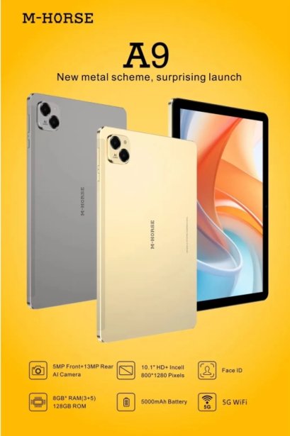 M-Horse แท็บเล็ต  รุ่น A9  Ram8GB/Rom128GB  หน้าจอใหญ่ 10.1 นิ้ว HD แท็บเล็ตราคาถูก รองรับ2ซิม สินค้ารับประกัน 1ปี ฟรีหูฟัง บลูทูธ + ฟิล์มกระจก