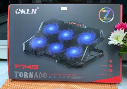 OKER F749 TORNADO COOLING PAD NOTEBOOK พัดลมระบายความร้อน แท่นวางโน๊ตบุ๊ค ปรับระดับได้ ปรับความเร็วได้