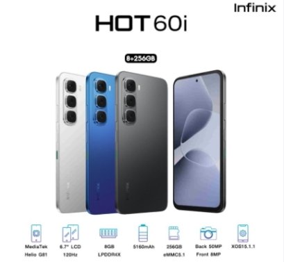 INFINIX HOT60i (4G) Ram8GB/Rom256GB HelioG81 จอ 6.7  IPS 120HZ  เเบต 5160mAh กล้องหลัก 50MP ประกันศูนย์ 1 ป๊