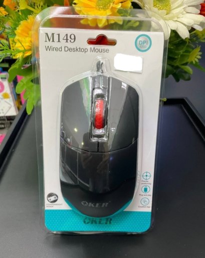เมาส์มีสาย OKER รุ่น M149 เป็นออปติคัลเมาส์มาตรฐานที่ออกแบบมาให้จับถนัดมือ มีความละเอียด 1,200 DPI
