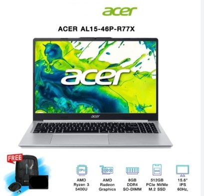 Notebook Acer Aspire Lite 15 AL15-46P-R77X/T00 จอ 15.6" ระดับ FHD IPS (Light Silver) ฟรี กระเป๋า+ Mouse Wireless
