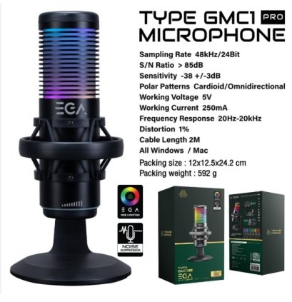 EGA Type GMC1 Pro เป็นไมโครโฟนเกมมิ่งที่มาพร้อมไฟ RGB Lighting สีสันสวยงาม