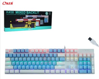 OKER K458 MIXED BACKLIT GAMING KEYBORAD คีย์บอร์ดเกมมิ่ง ฺBLUE WHITE (BLUE SWITCH คีย์บอร์ด)