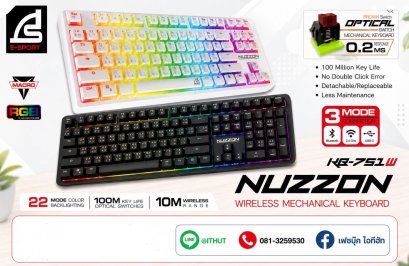 Keyboard Gaming SIGNO E-Sport NUZZON KB-751 Wireless Mechanical การเชื่อมต่อ 3 โหมด รองรับสาย USB-C, ไร้สาย 2.4GHz และ Bluetooth 5.0
