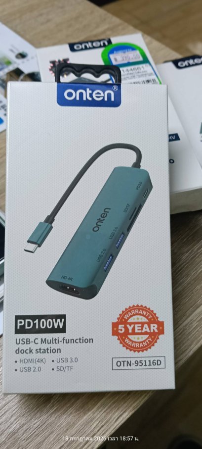 Converter Type-C 6 in1 ONTEN (OTN-95116D) 5 in 1 Type-C Multi Function Dock Station USB 3.0, SD/TF Card Reader, HDMI, Type-C PD Port - Grey
