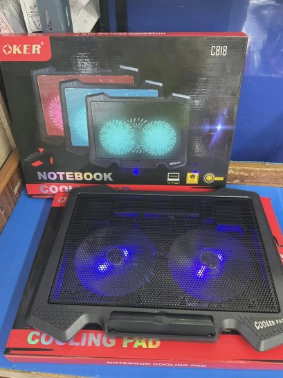 NOTEBOOK COOLING PAD OKER C818 สีดำ แท่นระบายความร้อนได้ดีเยี่ยม พัดลม โน็ตบุ๊ค ไฟสีฟ้าสวย