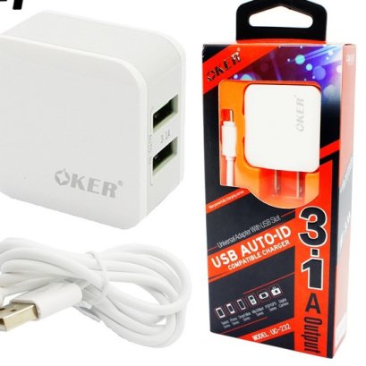 OKER UC-232 ราคา 200 หัวชาร์จพร้อมสาย USB Micro ช่องUSB 2ช่อ ไฟออก 3.1A ชาร์จดี ชาร์ไวจ้าาา