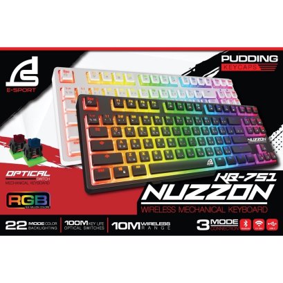 Keyboard Gaming SIGNO E-Sport NUZZON KB-751 Wireless Mechanical การเชื่อมต่อ 3 โหมด รองรับสาย USB-C, ไร้สาย 2.4GHz และ Bluetooth 5.0