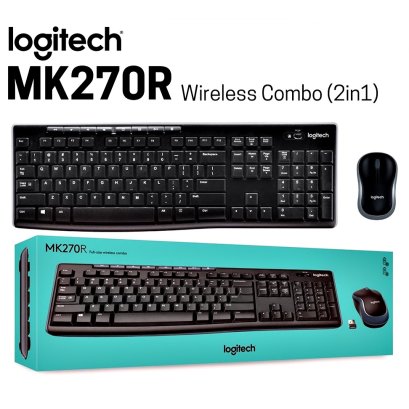 LOGITECH MK270R Wireless Combo Mouse + Keyboard (คีย์ไทย-อังกฤษ) เชื่อมต่อไร้สายระยะไกล สินค้า มีประกัน