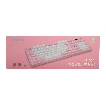 KEYBOARD USB OKER KB-911 PINK OKER คีย์บอร์ดไฟเรืองแสงหัวเสียบ USB รุ่น KB-911 เกมมิ่งคีย์บอร์ดคุณภาพสูง