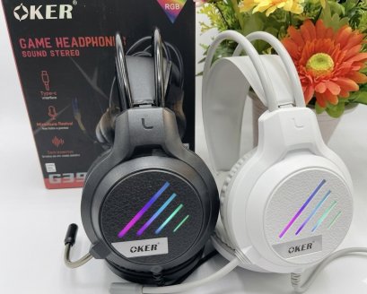 OKER HEAD PHONES หูฟังเกมมิ่ง รุ่น G39 มีไฟ RGB USB TO Type-C หูฟังแบบครอบหูที่ออกแบบมาเพื่อการเล่นเกม การเชื่อมต่อพอร์ต USB-A และ Type-C