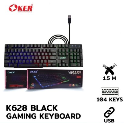 KEYBOARD OKER K628 WARRIOR BACKLIT GAMING KEYBOARD LED เกมมิ่ง คีย์บอร์ด ไฟ LED แป้นพิมพ์