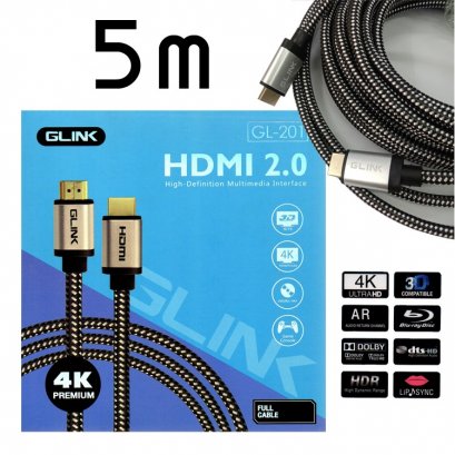 GLINK Cable HDMI 4K V.2.0 M/M (5M) GLINK GL201 สายถัก 4K Ultra HD Resolution