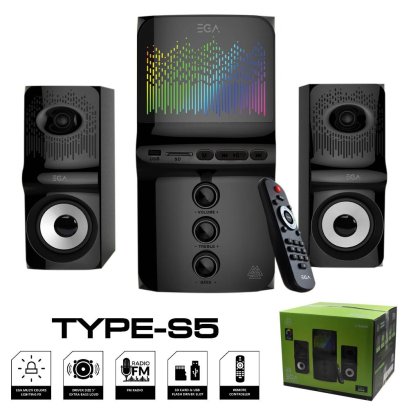 EGA TYPE S5 SPEAKER EXTRA BASS ลำโพง S5 มาใหม่ล่าสุด 2.1 มีซัพ มีรีโมท RGB ปรับโหมดไฟได้ BLUETOOTH, FM, Radio, USB/SD สินค้ามีประกัน