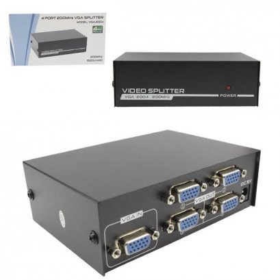 กล่องแยกจอ VGA Splitter 1x4 1 to 4 พอร์ต vga video 200mhz รองรับ 1920x1440 สําหรับ VGA-2004