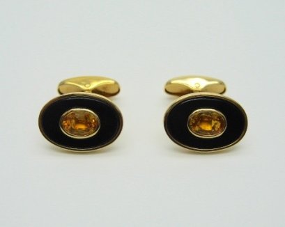 Yellow Sapphire and Onyx Cufflinks