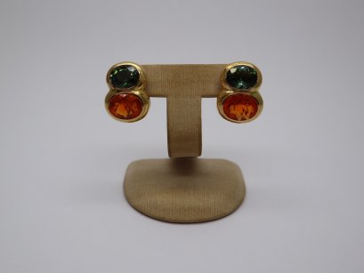 Green Tourmaline with Fire Opal Earrings