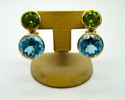 Peridot Earrings and Detachable Blue Topaz Ear-hangers