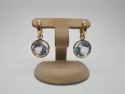 Yellow gold hoop earrings with White Topaz Ear-hangers