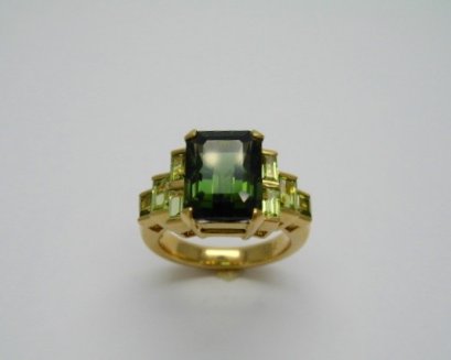 Green Tourmaline and Peridot Ring