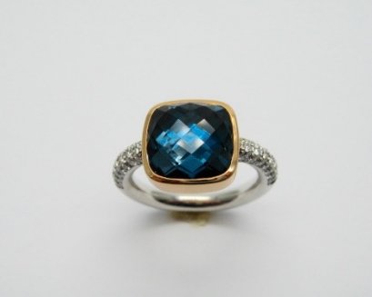 Blue Topaz and Diamonds Ring