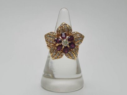 Ruby and Diamond Flower Ring