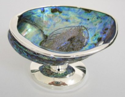 Abalone Shell Dish with Silver Trimming.