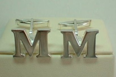 Silver Alphabet Cuff Links/Cufflinks (Letter M).