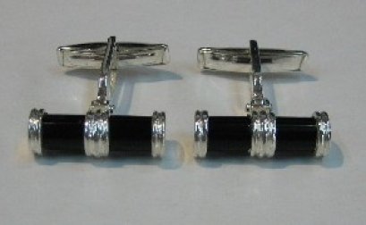Onyx Barrel / Bar Cuff Links/Cufflinks.