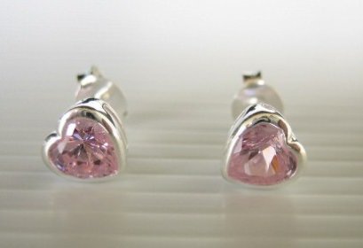 Heart Shaped Pink Cubic Zirconia Stud Earrings