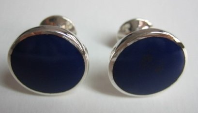 Round Lapis Cuff Links/Cufflinks.