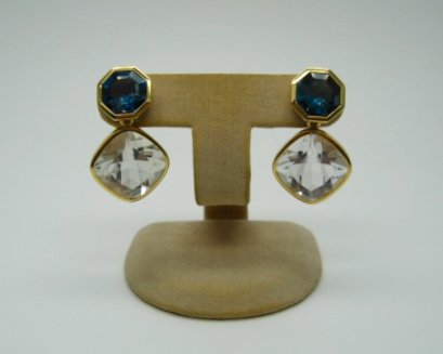Blue Topaz Earrings with Detachable White Topaz Ear-hangers