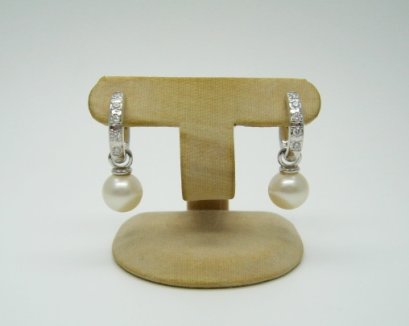 Diamond Hoop Earrings with Detachable Freshwater Ear-hangers