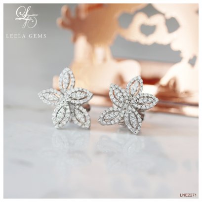 ต่างหูเพชรทรงใบไม้